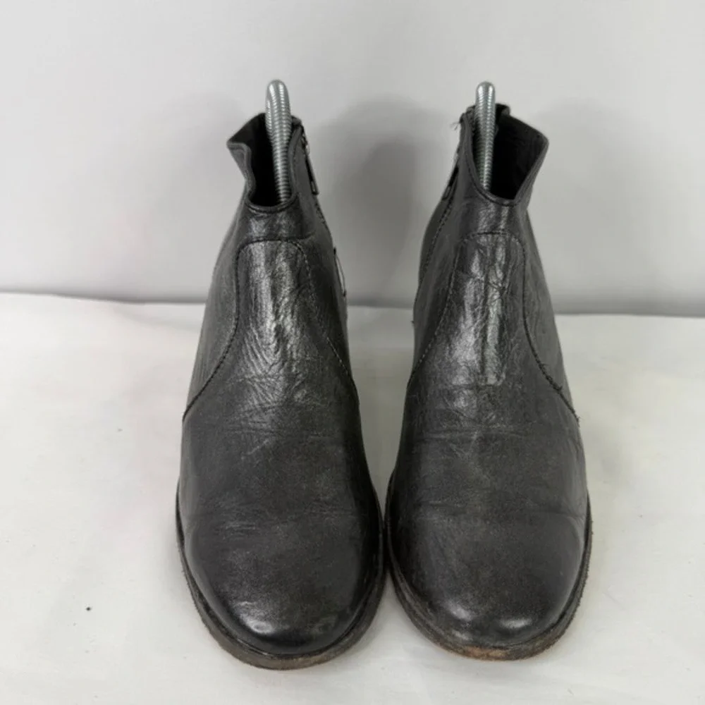 Frye Nora Metallic Leather Side Zip Block Ankle Bootie Womens 8 B‎